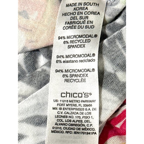 Chicos Short Sleeve Blouse Vibrant Multi Colored Floral Abstract Print V Neck - Picture 6 of 10